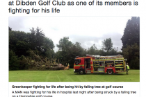 Greenkeeper fighting for life after being crushed by tree