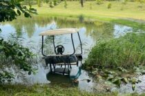 Vandals drive stolen buggy into golf course lake